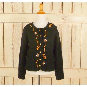 Vintage black knit Christmas holiday cardigan sweater ugly Christmas sweater